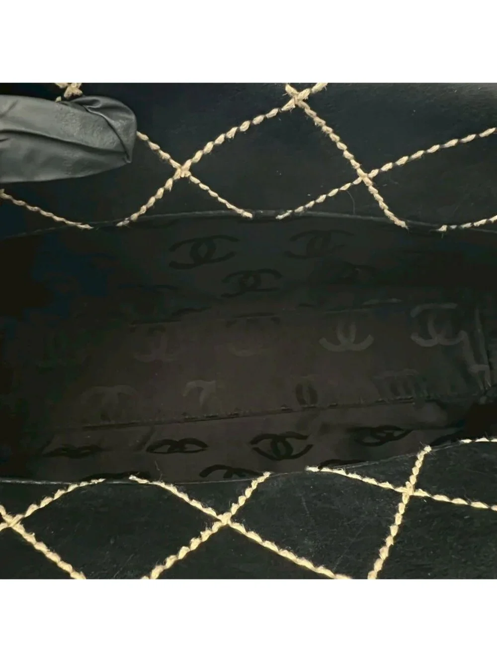 Chanel Quilted CC Logo Wild Stitch Leather Tote Shoulder Bag Black